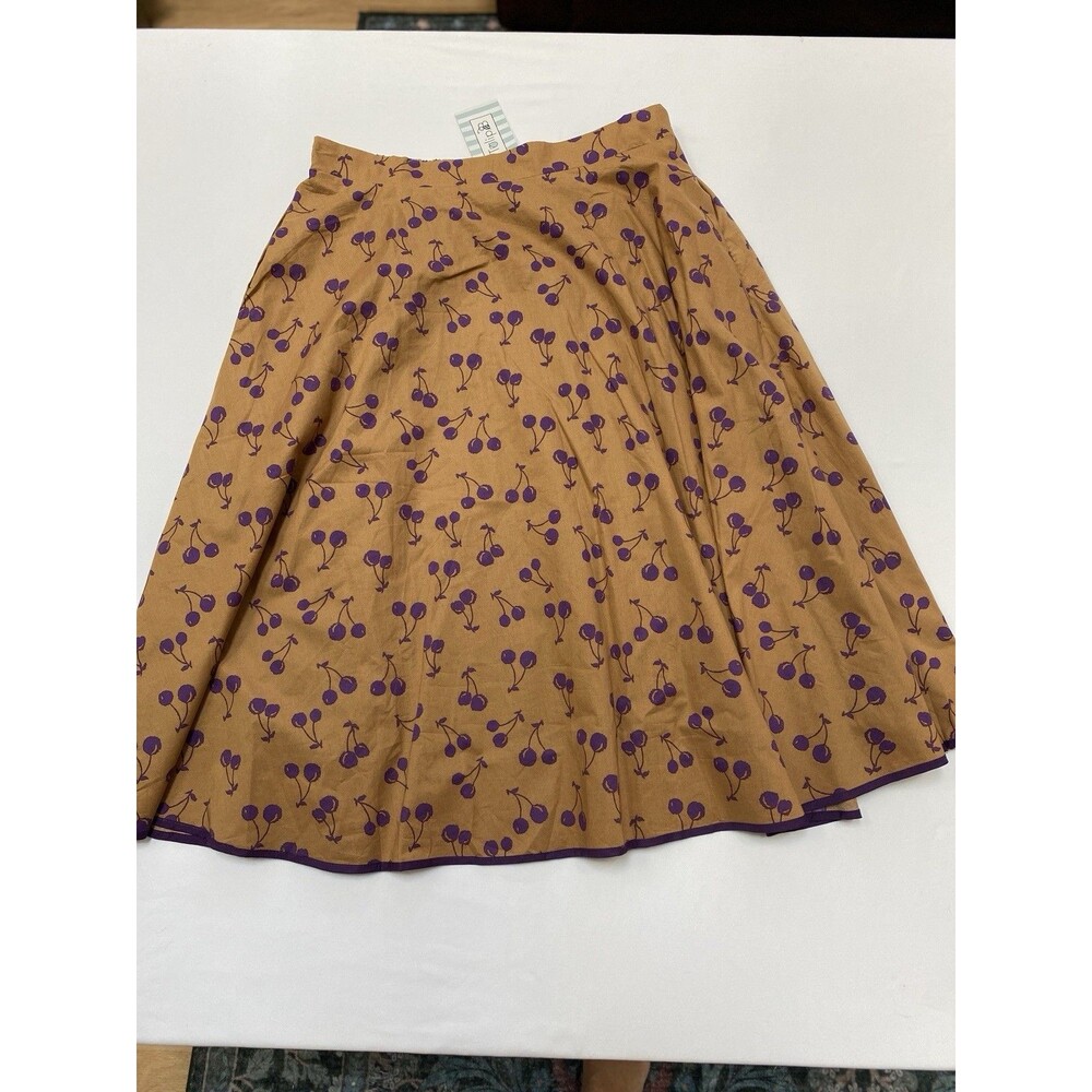 Tulip B Cherry Print Midi Skirt XL Brown Purple Cottagecore Vintage